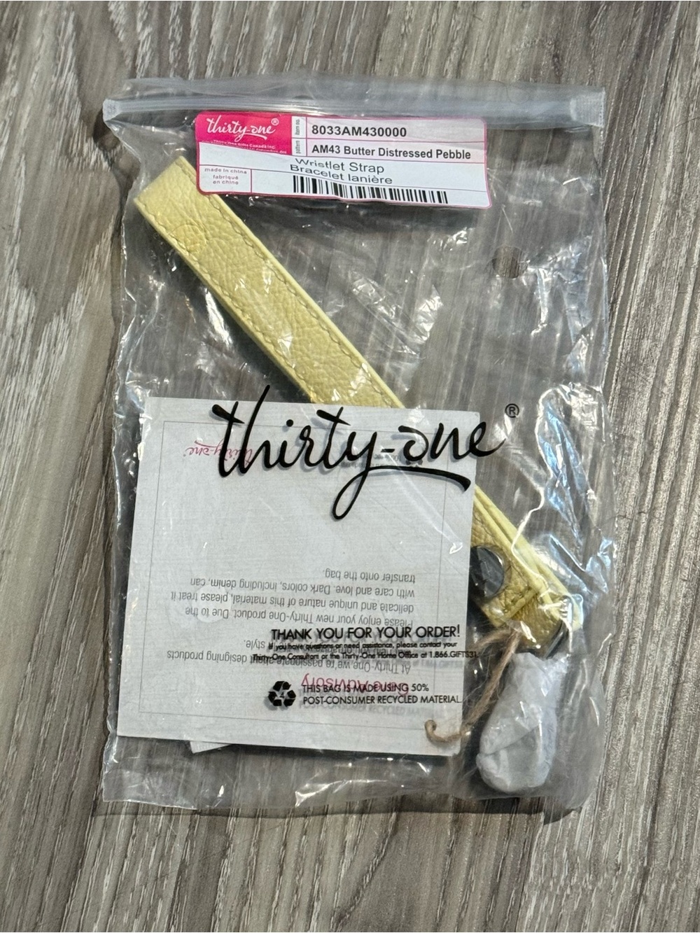Thirty-One Butter Distressed Pebble Wristlet Strap